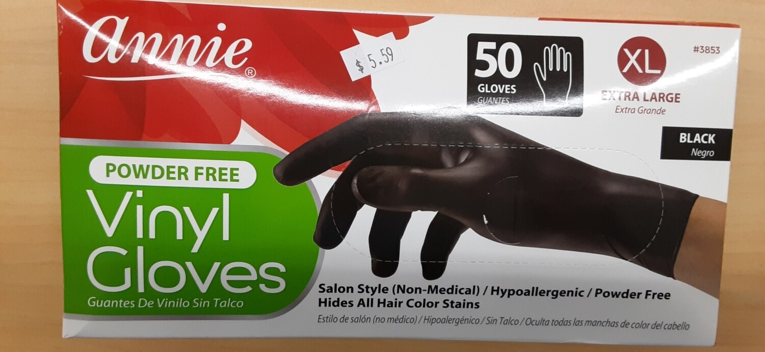 Annie Powder Free Vinyl Gloves 50 Ct. Black Color L To XL