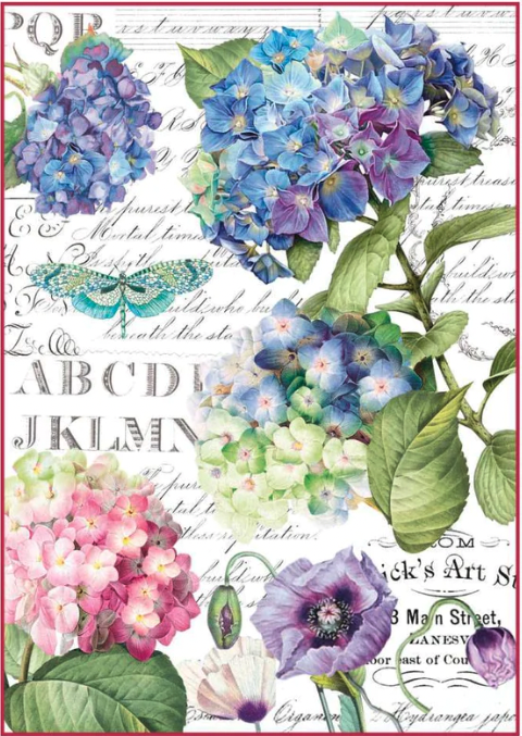 STAMPERIA DECOUPAGE RICE PAPER- HORTENSIA &amp; DRAGONFLY