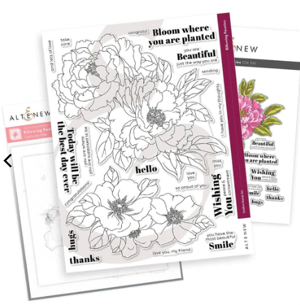 ALT STAMP, DIE AND STENCIL BUNDLE- BILLOWING PEONIES 8&quot; X11&quot;