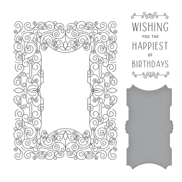 SB BETTERPRESS PRESS PLATES- SWIRL BIRTHDAY FRAME PRESS PLATE AND DIE
