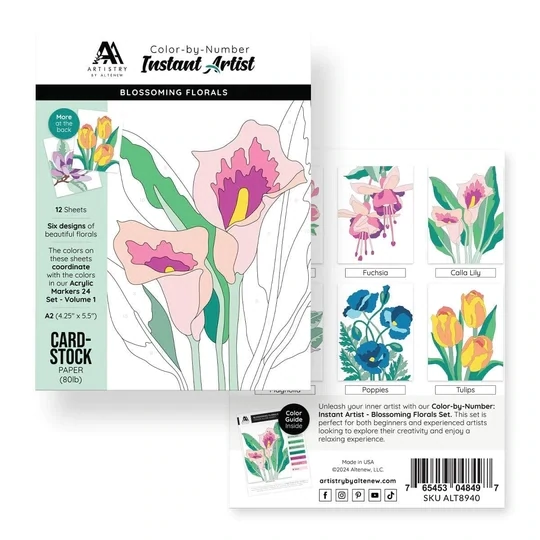 ALT PAPER-COLOR-BY-NUMBER BLOSSOMING FLORALS (12 SHEETS)