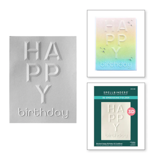 SB EMBOSSING FOLDER- 3D BEVELED HAPPY BIRTHDAY