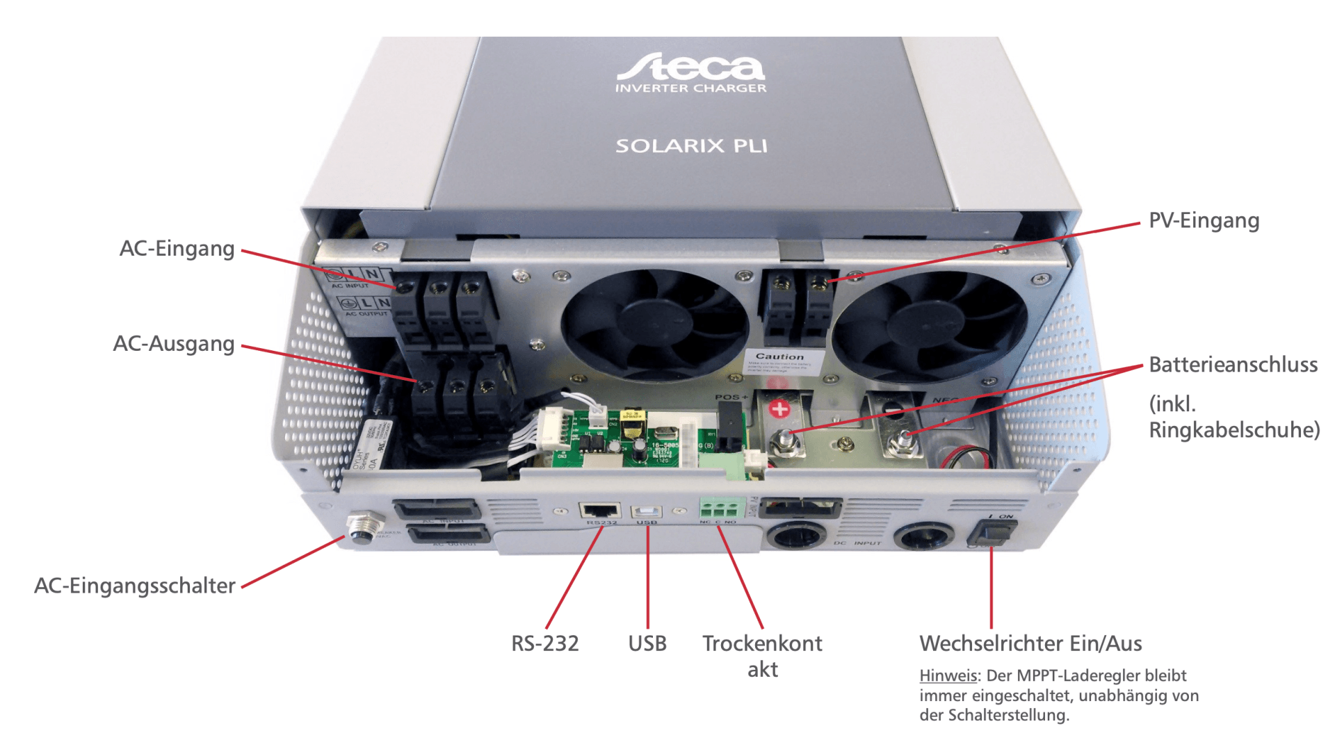 Steca Solarix PLI 2400-24 24V 2400W 2kW Hybrid-Wechselrichter-Ladegerät  Laderegler max. 2400WPEAK-Autark- Inselwechselrichter