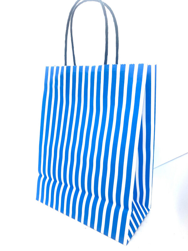 Papiertragetasche blau mit Streifen (25x19x10 cm) Papiertragetasche blau mit Streifen (25x19x10 cm)