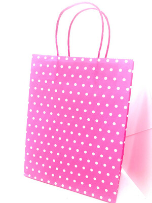 Papiertragetasche rosa mit Punkten (25x19x10 cm)
