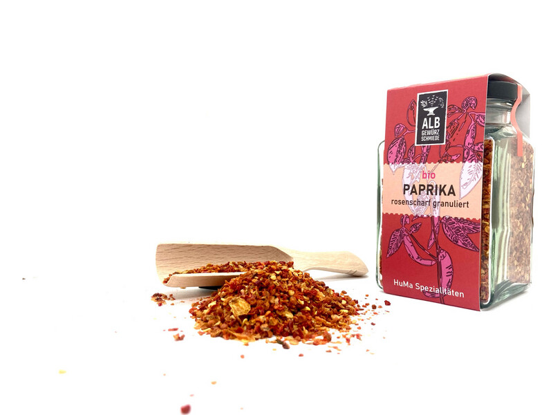 Bio-Paprika rosenscharf granuliert Glas 90g Bio-Paprika rosenscharf granuliert Glas 90g