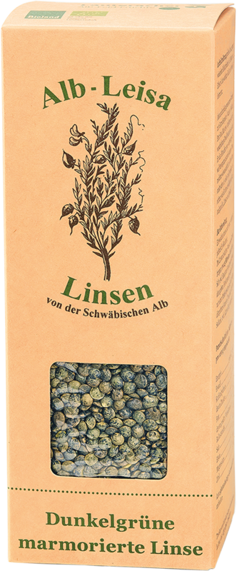 Alb Leisa (Alblinsen) Dunkelgrün marmoriert 500g Alb Leisa (Alblinsen) Dunkelgrün marmoriert 500g