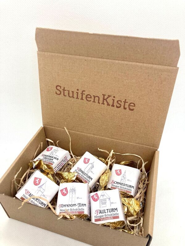 Schwäbisch Gmünder Turm-Schächtele Nougat-Schoklädle Schwäbisch Gmünder Turm-Schächtele Nougat-Schoklädle