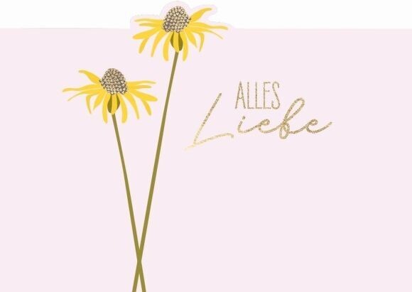 Postkarte: Alles Liebe Blumen gelb Postkarte: Alles Liebe Blumen gelb