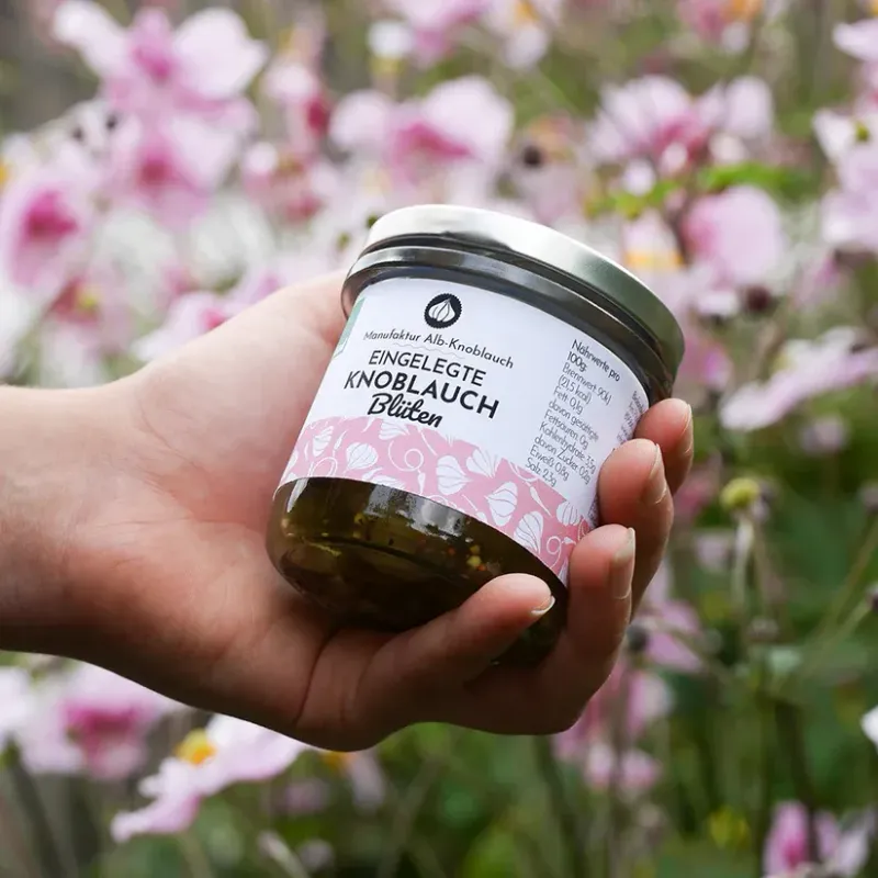 Eingelegte Knoblauchblüten 140g Eingelegte Knoblauchblüten 140g