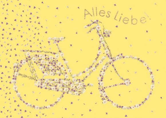 Postkarte  "Alles Liebe - Blumenfahrrad"