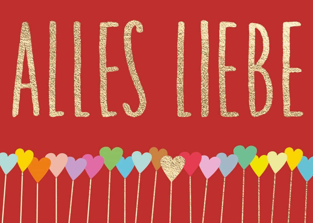 Mini-Doppelkarte: Alles Liebe - Bunte Herzchen