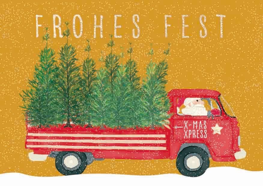 Mini-Doppelkarte: Frohes Fest - Tannenbaum Schneeexpress