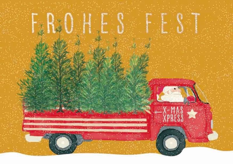 Mini-Doppelkarte: Frohes Fest - Tannenbaum Schneeexpress Mini-Doppelkarte: Frohes Fest - Tannenbaum Schneeexpress