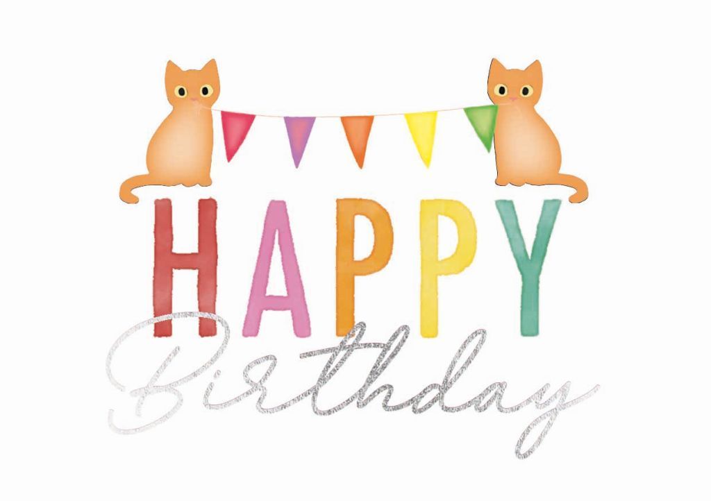Midi-Doppelkarte: Happy Birthday - Katzen mit Girlande
