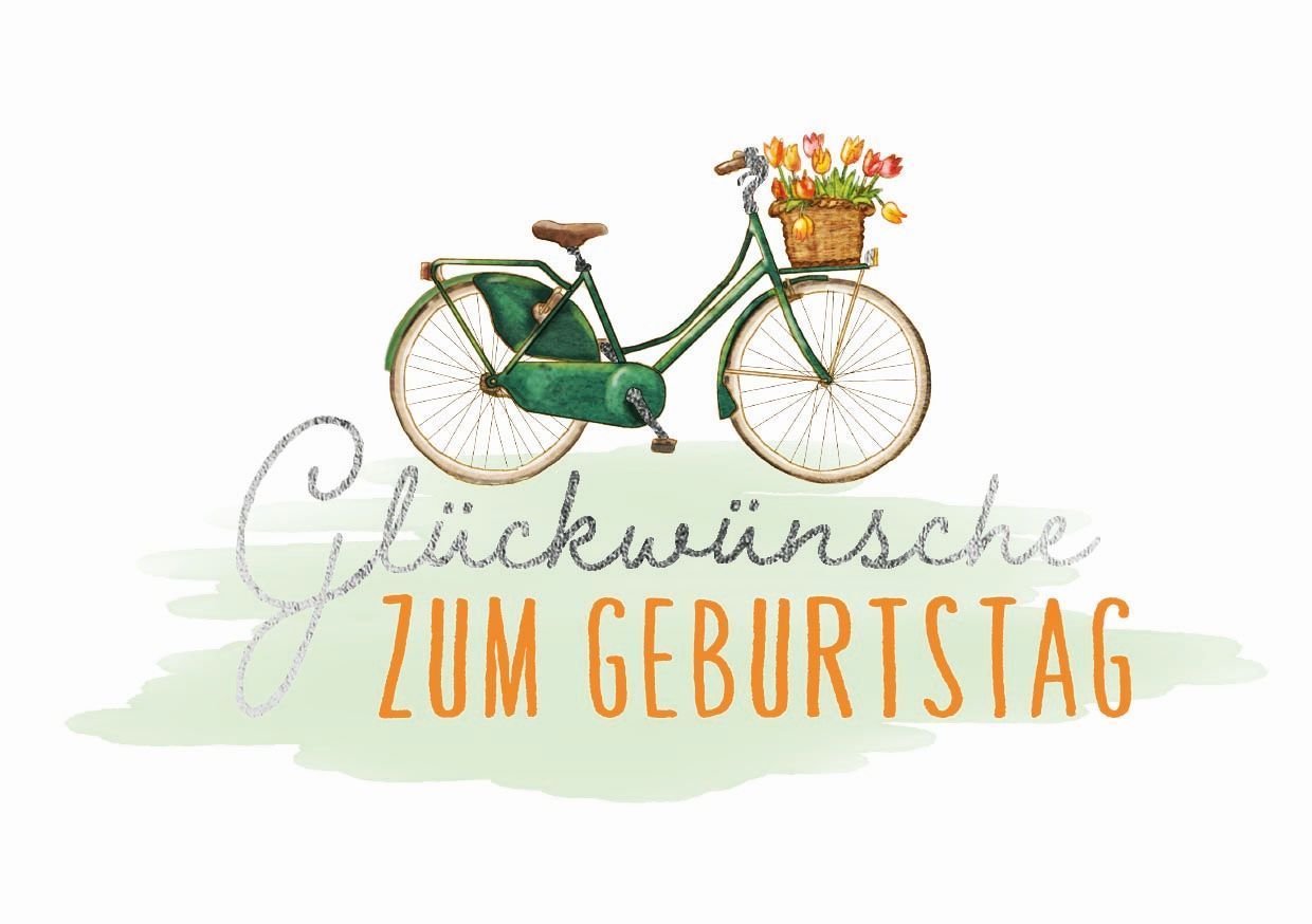 Midi-Doppelkarte: Glückwünsche zum Geburtstag - Fahrrad mit Blumenkorb