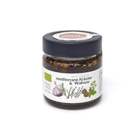 Bio-Pesto mediterrane Kräuter – Walnuss 100g Bio-Pesto mediterrane Kräuter – Walnuss 100g
