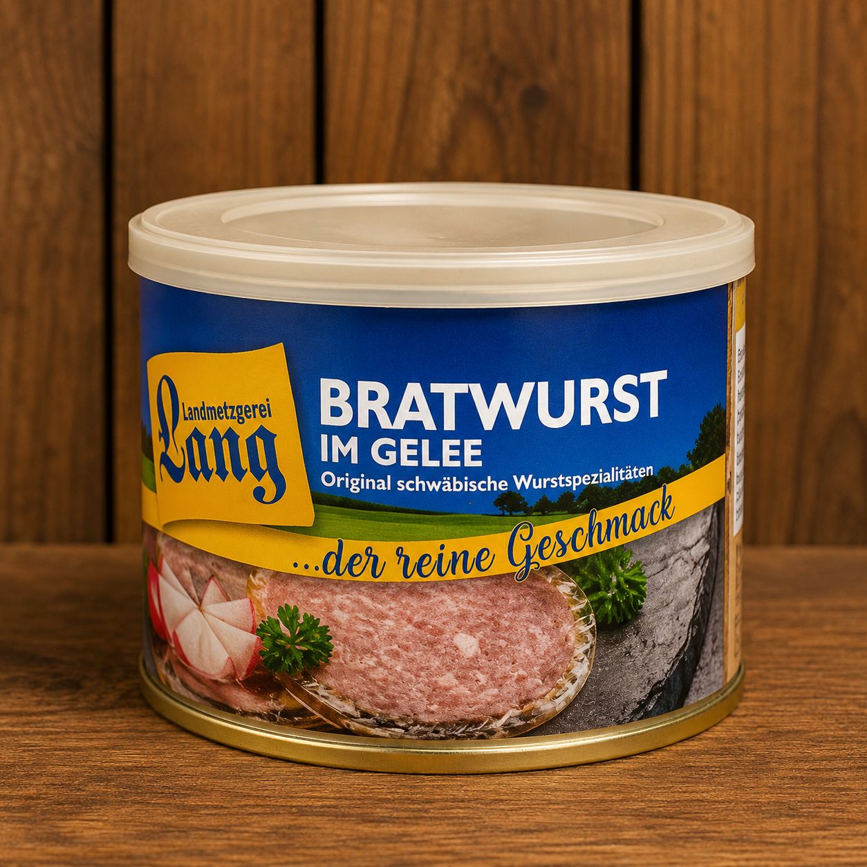 Bratwurst im Gelee Dose 200 g – Schwäbische Wurstspezialität von Landmetzgerei Lang ?