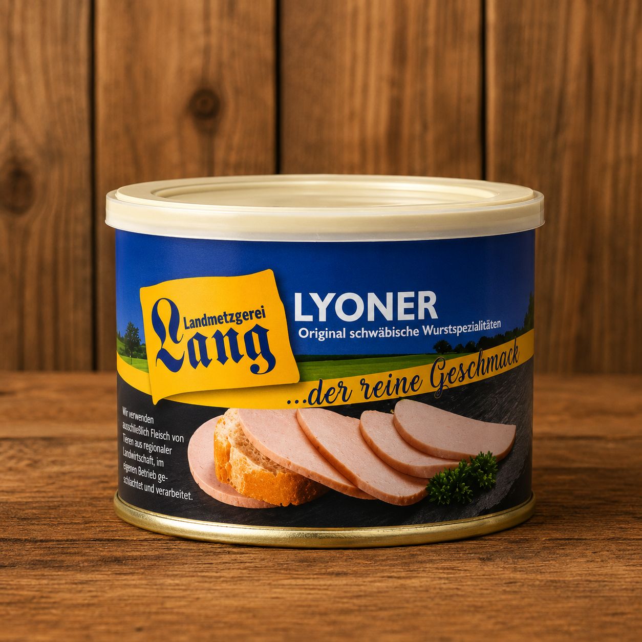 Lyoner Dose 190 g – Schwäbische Wurstspezialität von Landmetzgerei Lang ? Lyoner Dose 190 g – Schwäbische Wurstspezialität von Landmetzgerei Lang ?