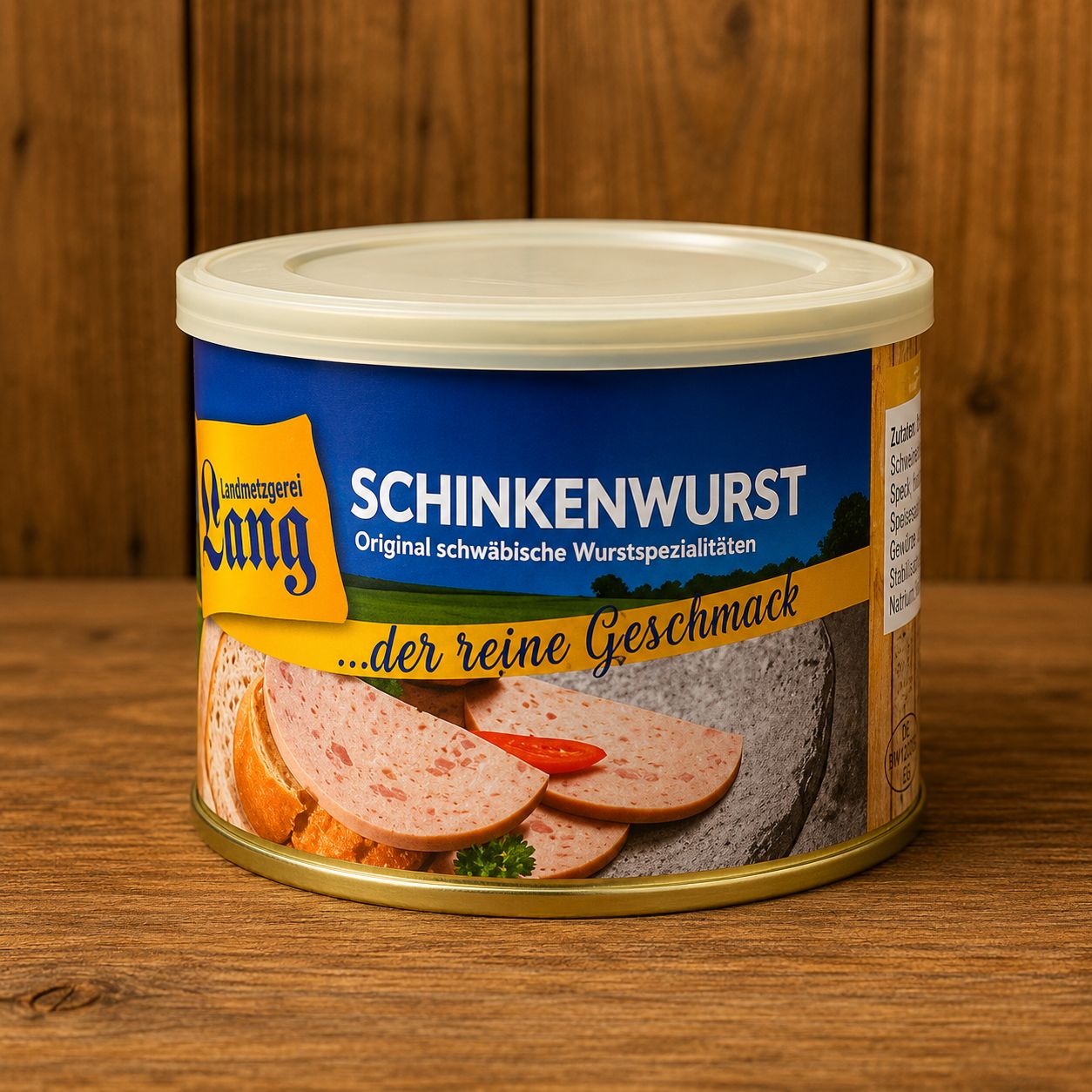 Schinkenwurst Dose 200 g – Schwäbische Wurstspezialität von Landmetzgerei Lang ? Schinkenwurst Dose 200 g – Schwäbische Wurstspezialität von Landmetzgerei Lang ?