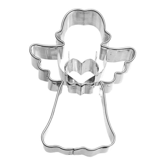 Ausstechform Engel mit Herz 7 cm aus Edelstahl – Plätzchenausstecher mit Innenprägung Ausstechform Engel mit Herz 7 cm aus Edelstahl – Plätzchenausstecher mit Innenprägung