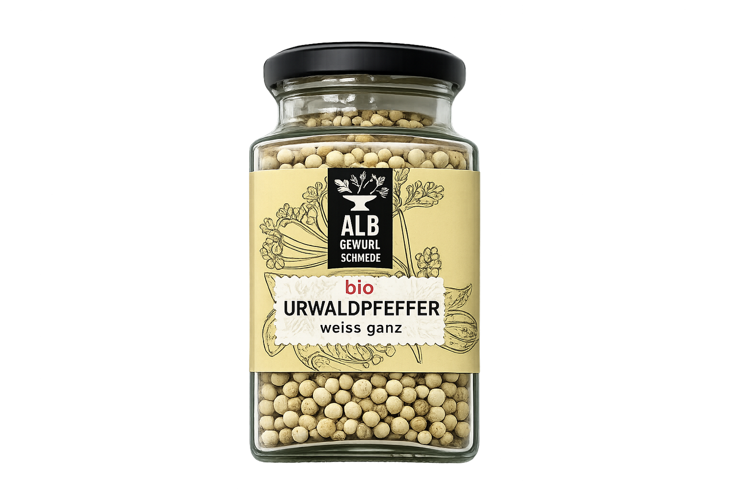 Bio-Urwaldpfeffer ganz, weiß Glas 120g
