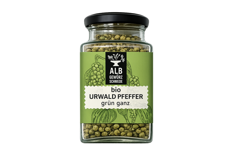 Bio-Urwaldpfeffer ganz, grün Glas 60g
