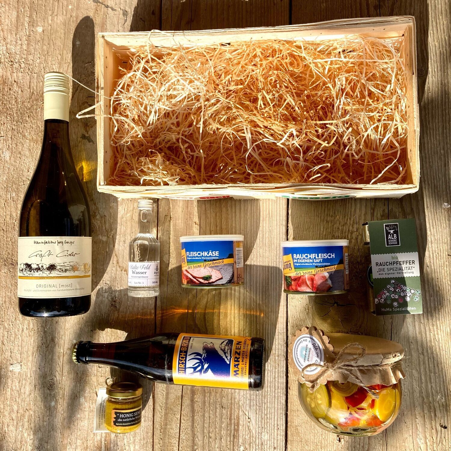Schwoba Vesper – Deftiger Geschenkkorb mit Bier, Most & schwäbischen Spezialitäten ?