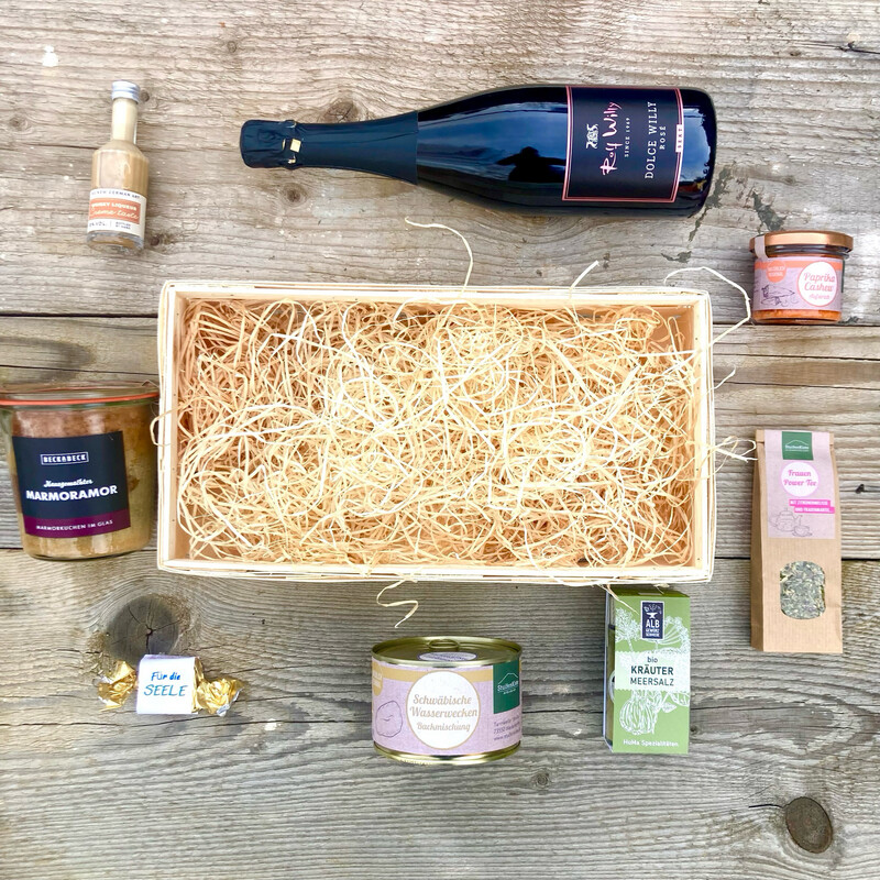 Frauen Genusskorb – Geschenkbox für Frauen mit Sekt, Feinkost & süßen Spezialitäten ?
