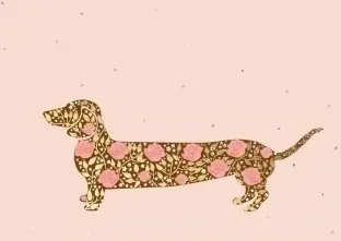 Postkarte: Dackel mit Rosen