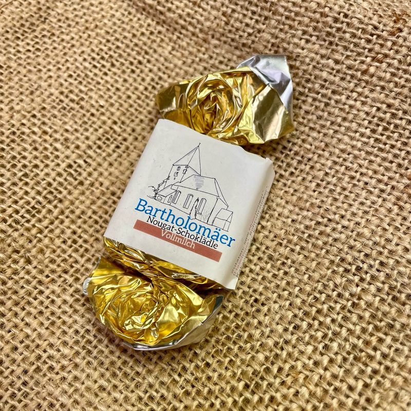Bartholomäer Nougat-Schoklädle Vollmilch 28 g – feine BIO-Schokolade mit Bartholomäer Kirche & regionalem Charme ?⛪