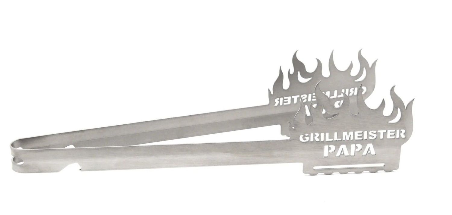 Grillzange Flamme „Grillmeister PAPA“ – Grillzange aus Edelstahl als Geschenk für Papa ? Grillzange Flamme „Grillmeister PAPA“ – Grillzange aus Edelstahl als Geschenk für Papa ?