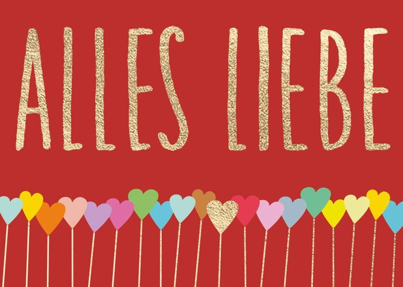 Mini-Doppelkarte: Alles Liebe - Bunte Herzchen