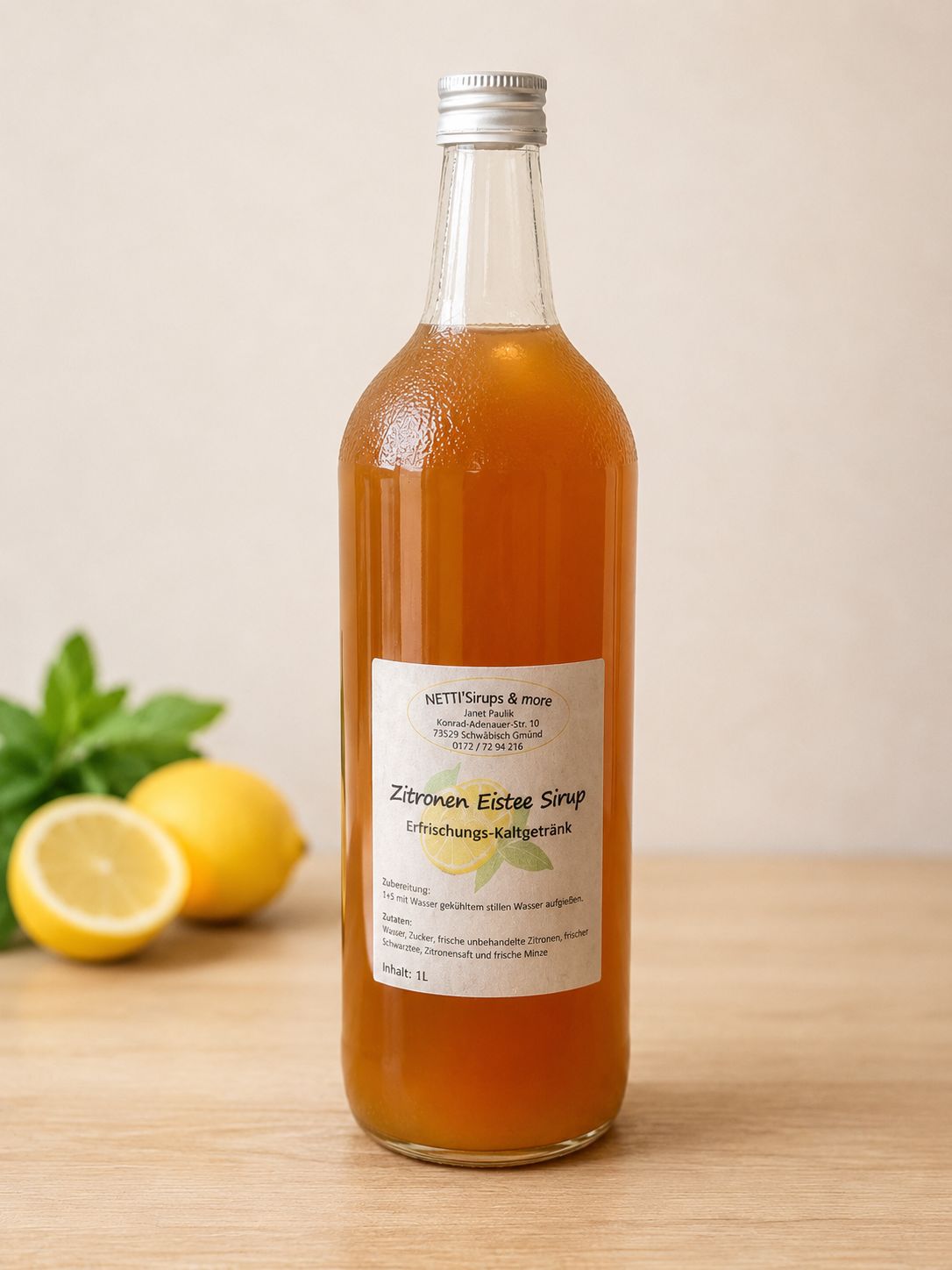 Zitronen Eistee Sirup 1 Liter – Erfrischender Sirup mit frischen Zitronen & Minze ?