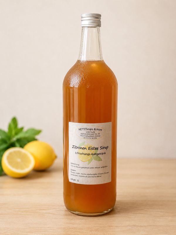 Zitronen Eistee Sirup 1 Liter – Erfrischender Sirup mit frischen Zitronen & Minze ? Zitronen Eistee Sirup 1 Liter – Erfrischender Sirup mit frischen Zitronen & Minze ?