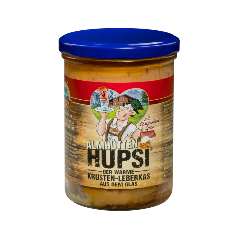 Almhütten Leberkäse im Glas 380 g – Hupsi Krusten-Leberkas mit Röstzwiebeln & Speck ?