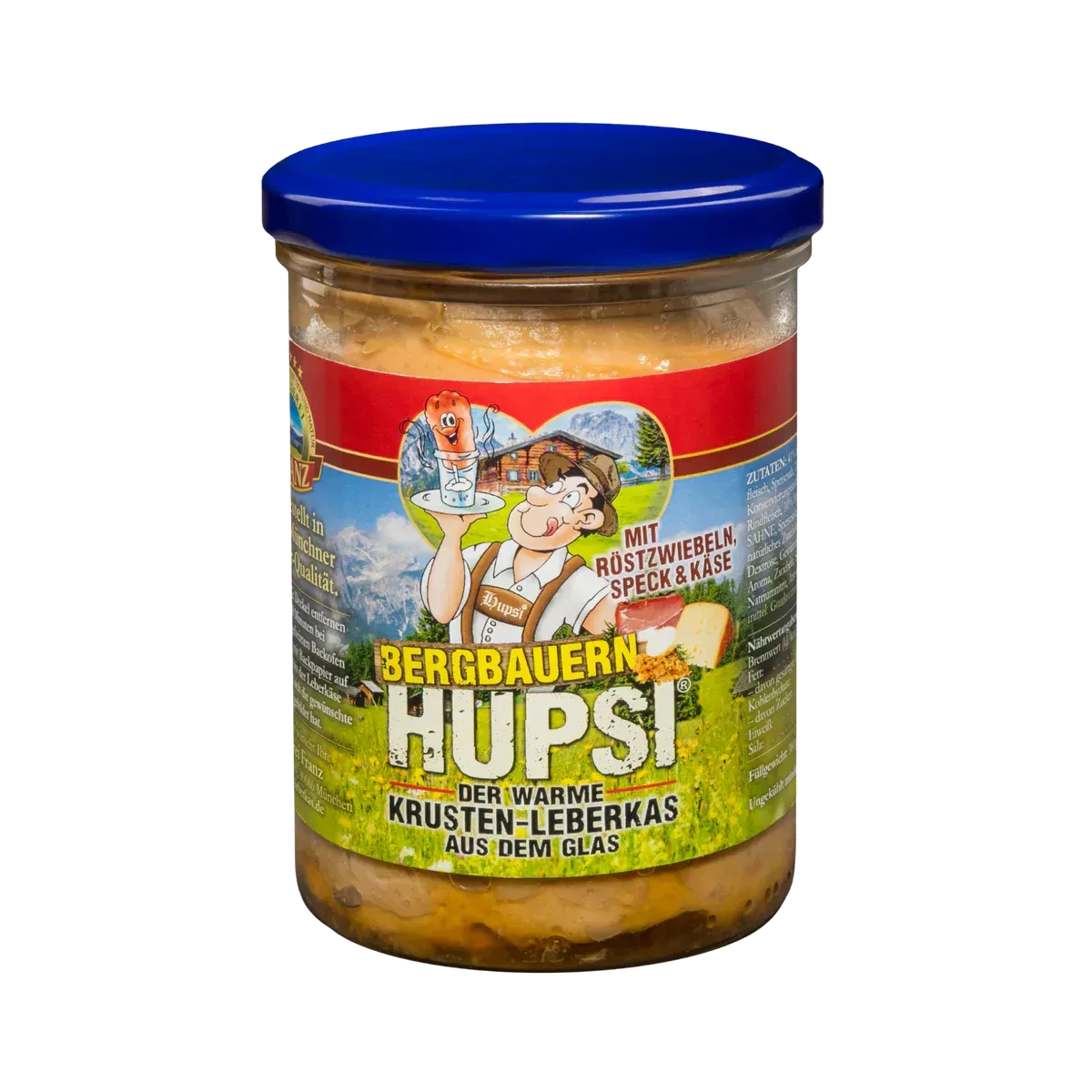 Bergbauern Hupsi Leberkäse im Glas 380 g – Krusten-Leberkas mit Speck, Röstzwiebeln & Emmentaler ?️ Bergbauern Hupsi Leberkäse im Glas 380 g – Krusten-Leberkas mit Speck, Röstzwiebeln & Emmentaler ?️