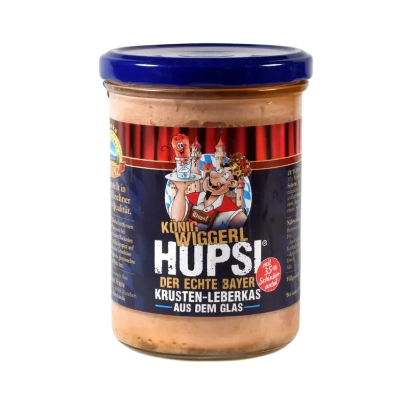 König Wiggerl Hupsi Leberkäse im Glas 380 g – Bayerischer Krusten-Leberkas – Metzgerei Franz ?