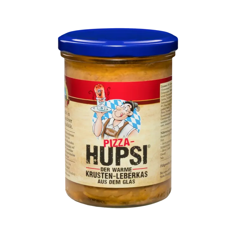 Pizza Hupsi Leberkäse im Glas 380 g – Krusten-Leberkas mit Salami, Schinken & Käse ?