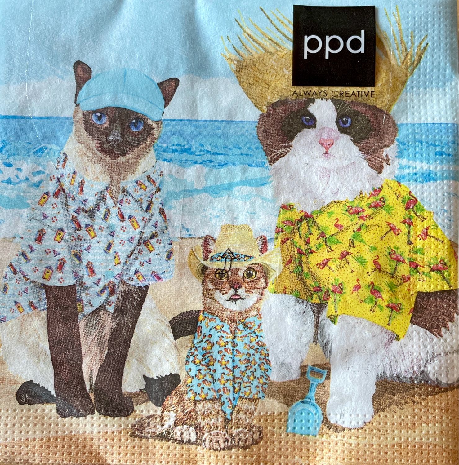 Servietten 25x25 cm Cats Beach Party Katzen Strand Sommer Tischdeko ??