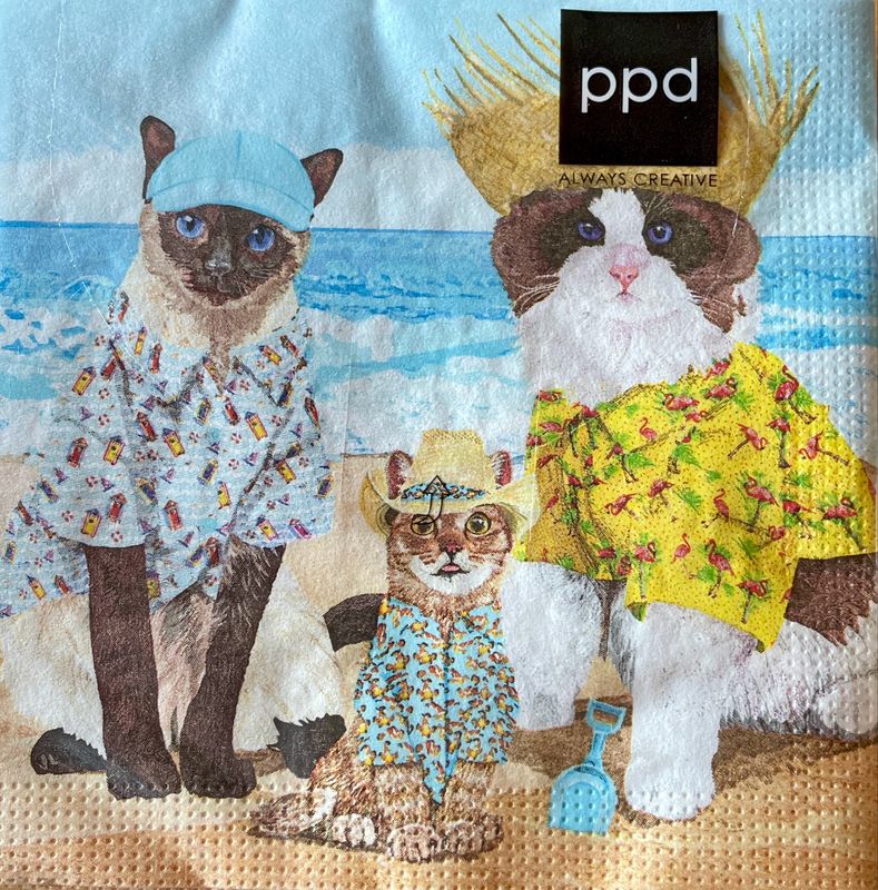 Servietten 25x25 cm Cats Beach Party Katzen Strand Sommer Tischdeko ??