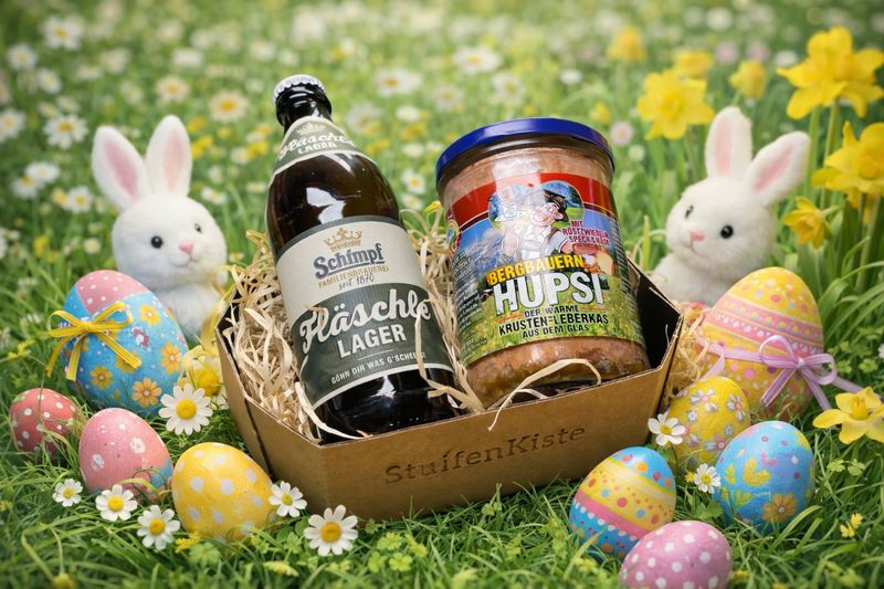 Osternest-HUPSI – Geschenkset mit Bier & Backofen-Leberkäse im Glas | Herzhaftes Ostergeschenk ??