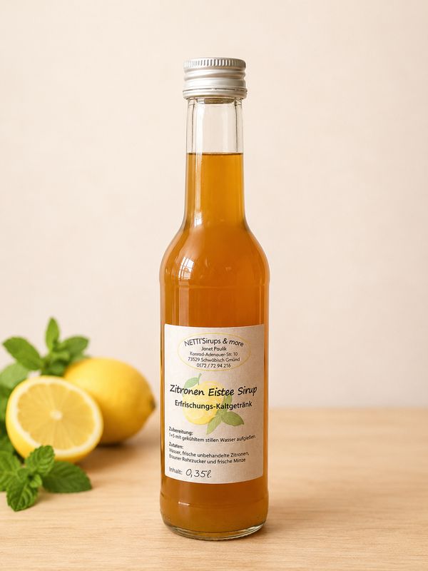 Zitronen Eistee Sirup 350 ml– Erfrischender Sirup mit frischen Zitronen & Minze ? Zitronen Eistee Sirup 350 ml– Erfrischender Sirup mit frischen Zitronen & Minze ?