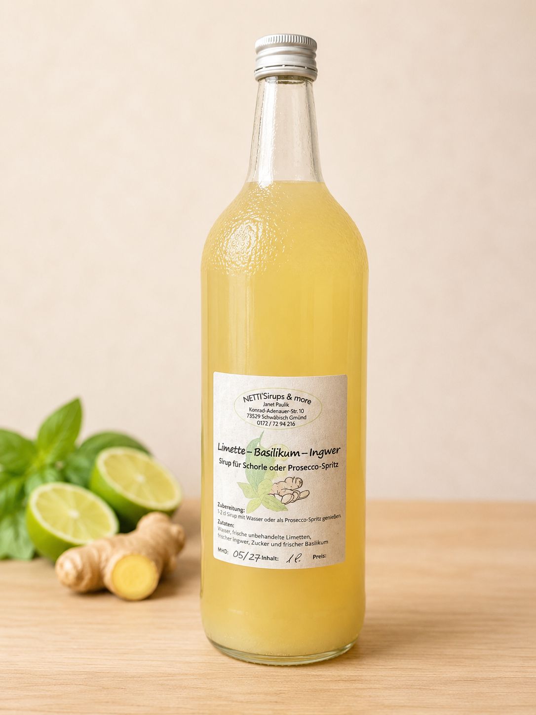 Limette Basilikum Ingwer Sirup 1 Liter – Fruchtiger Sirup für Schorle & Prosecco-Spritz ?
