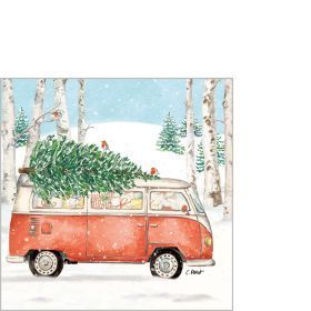 Servietten Christmas Bus 25x25 cm – Weihnachts-Cocktailservietten mit rotem Bulli ? Servietten Christmas Bus 25x25 cm – Weihnachts-Cocktailservietten mit rotem Bulli ?