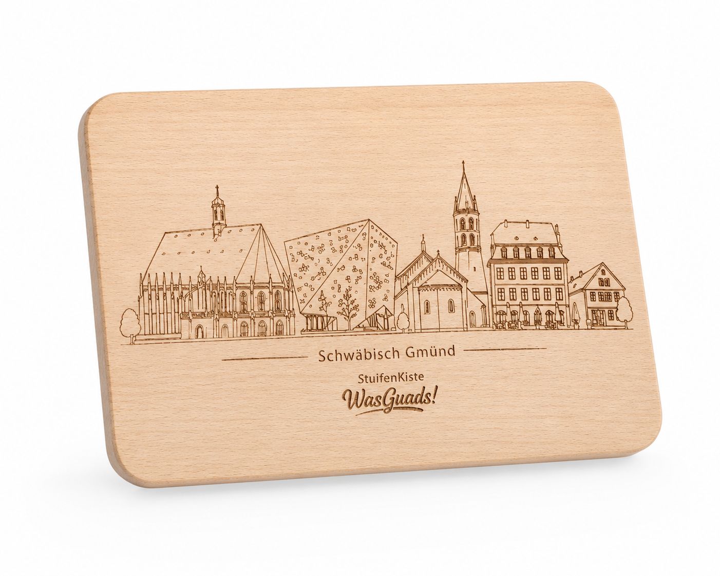 Vesperbrett Buche 22 × 15 cm mit Silhouette Schwäbisch Gmünd – Frühstücksbrett graviert ? Vesperbrett Buche 22 × 15 cm mit Silhouette Schwäbisch Gmünd – Frühstücksbrett graviert ?