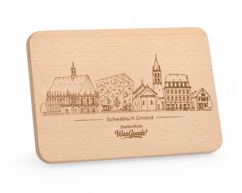 Vesperbrett Buche 22 × 15 cm mit Silhouette Schwäbisch Gmünd – Frühstücksbrett graviert ? Vesperbrett Buche 22 × 15 cm mit Silhouette Schwäbisch Gmünd – Frühstücksbrett graviert ?