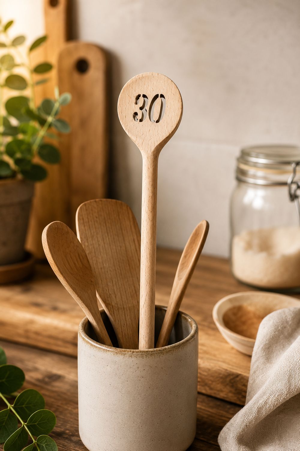 Kochlöffel aus Buchenholz 30 cm mit Zahl 30 – Geschenk zum 30. Geburtstag ?