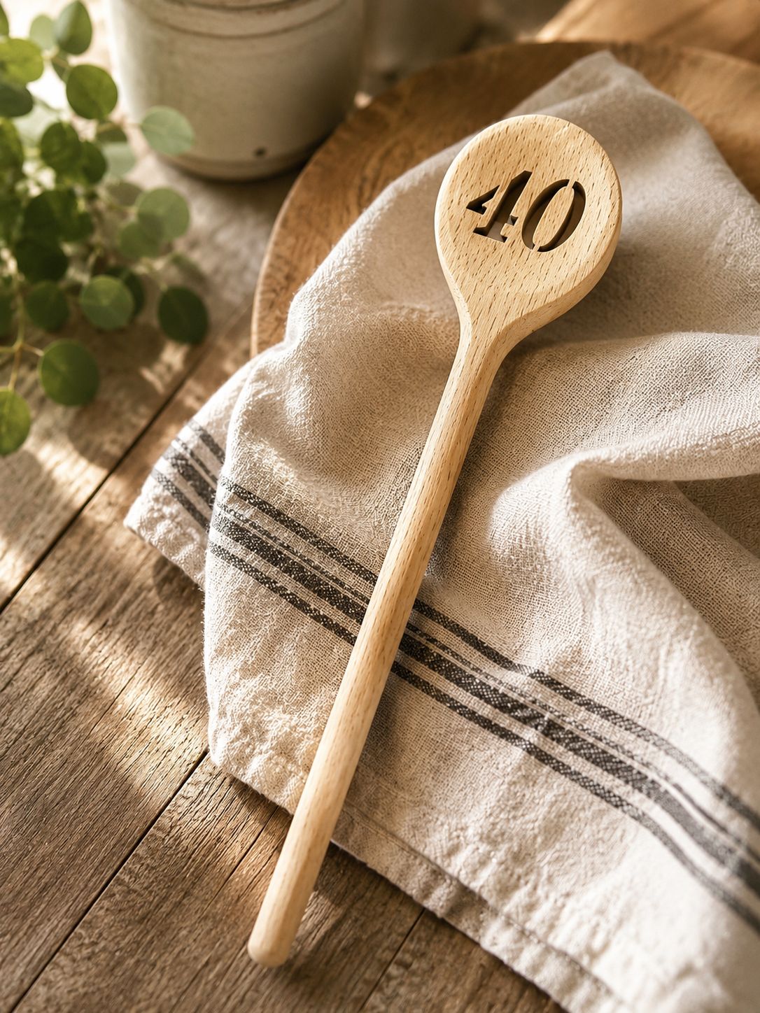 Kochlöffel aus Buchenholz 30 cm mit Zahl 40 – Geschenk zum 40. Geburtstag ?