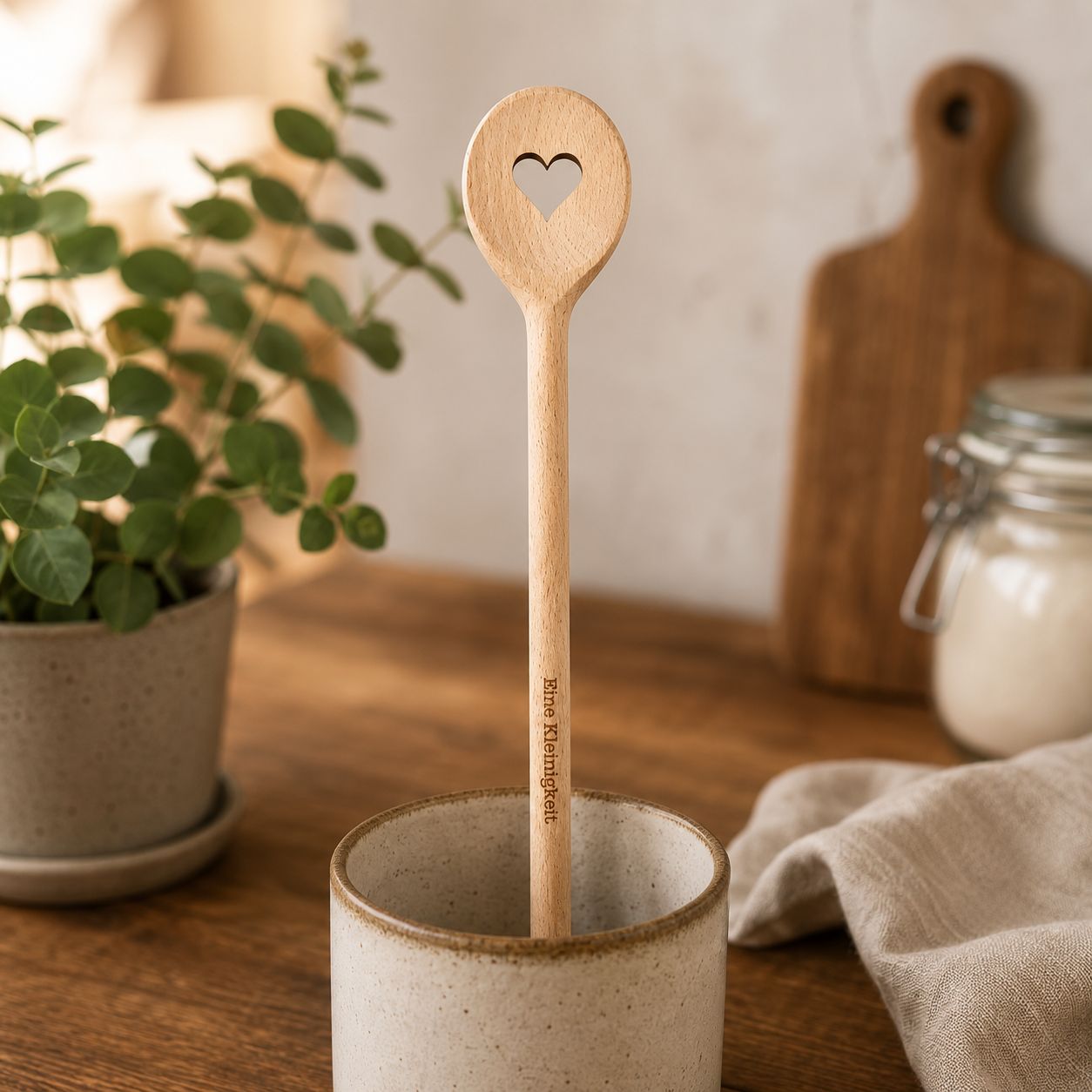 Kochlöffel aus Buchenholz 30 cm mit Herz – „Eine Kleinigkeit“ Geschenk ❤️